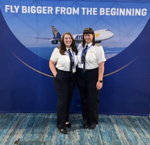 747 First Officer Michelle Phale and 767 Captain Jenny Breaux at 2024 Women in Aviation International Conference