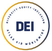 Logo that reads "DEI" in a circle, with supporting text that says, "Diversity, Equity, Inclusion" and "Atlas Air Worldwide" 