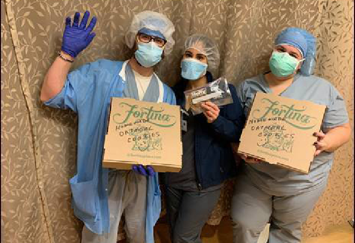 The Radiology Staff at White Plains Hospital with boxes of cookies