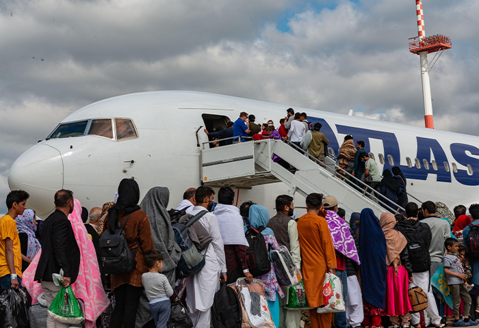 Evacuees loading plane