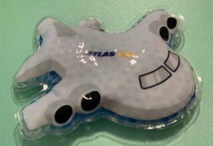 Ice/warming packs shaped like Atlas airplanes.