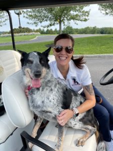 Toye with K9s for Warriors Service Dog Bake on his first golf cart ride.