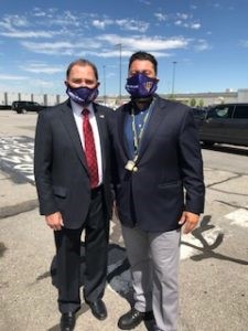 Sean (right) with Governor Herbert in July 2020 when the Governor visited Salt Lake City to welcome an Atlas Air operated a UPS/Dreamlifter flight sponsored by Boeing to deliver urgently needed masks the city.