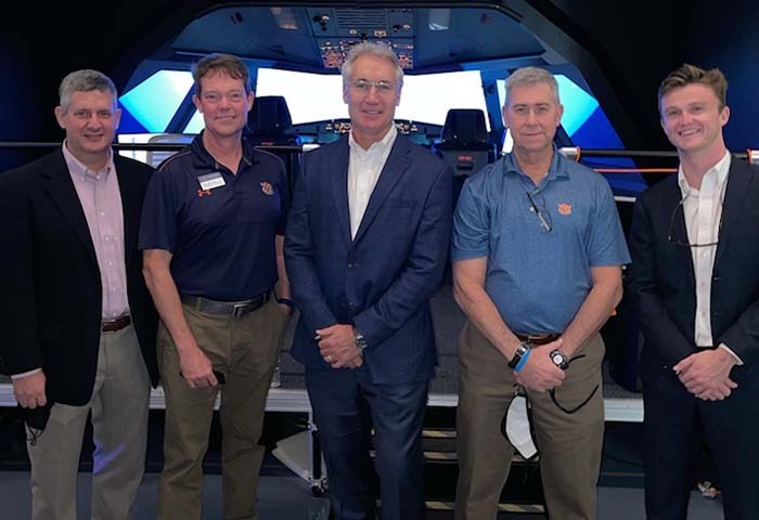 (L-R) David Tidwell, Undergraduate Program Officer for the Department of Aviation at Auburn; Dr. James Birdsong, Assistant Professor and Program Coordinator, Aviation Department; John Dietrich; David Miller, Instructor, Auburn University and Cade Kennemer, Certified Flight Instructor, Auburn University.