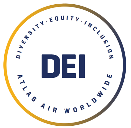 Logo that reads "DEI" in a circle, with supporting text that says, "Diversity, Equity, Inclusion" and "Atlas Air Worldwide"