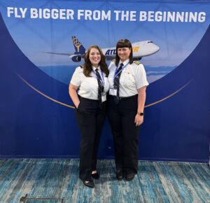 747 First Officer Michelle Phale and 767 Captain Jenny Breaux at 2024 Women in Aviation International Conference